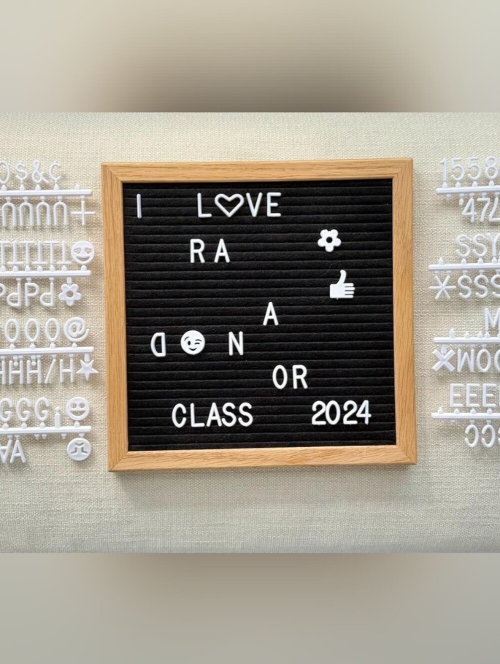 Wood Frame Felt Letter Board Message Sign + Letters & Symbols